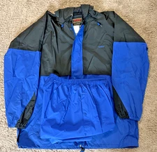 Stearns Dry Wear Jacket & Pants Set Waterproof Raincoat Black Blue Snap Hooded L
