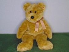 Ty Beanie Buddies Teddy Bear Plush 15  Tan Brown Pink Ribbon 2001 Stuffed Animal