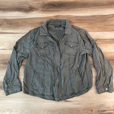 TORRID Olive Green Utility Jacket Button Zip Front Full Length Sleeves Womens 2
