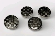 Shank Coat Buttons Vintage Round Silver Tone Lot Of 4 Geometric Check Design