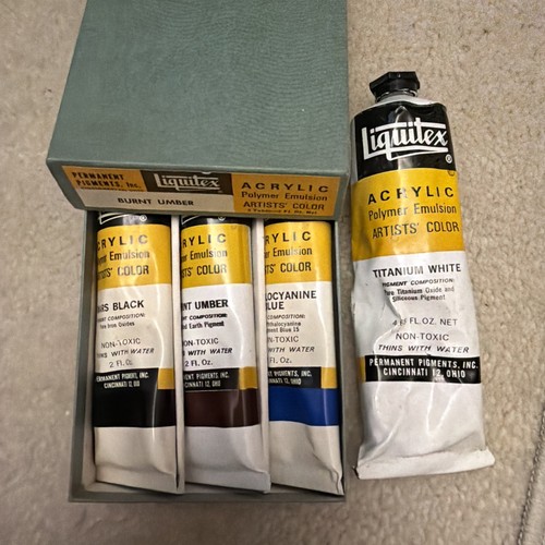 Vintage Permanent Pigments Liquitex Acrylic Artist's Color 3 Tubes & Lg White
