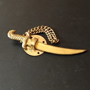 Gold Tone Dagger Tie Pin with Chain for Men Weapons Theme Metal No Stone