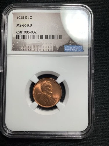 Beautiful High Grade 1945-S Lincoln Cent.  NGC GRADED MS66 RED