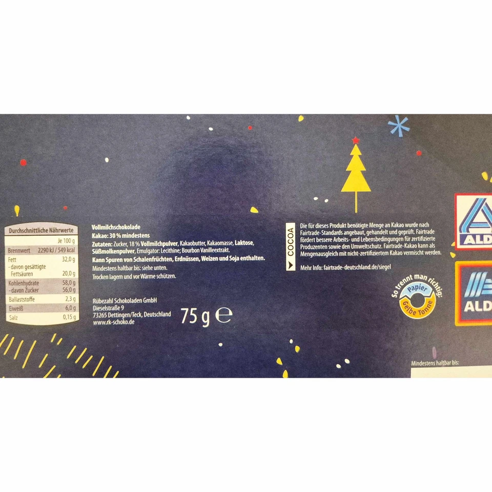 Aldi Adventskalender Merry Christmas and Happy New Year 75g Packung - Bild 3 von 3