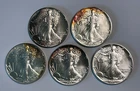 FIVE US 1 oz Silver $1 American Silver Eagles, 1987, 1988, 1988, 1988 & 1991