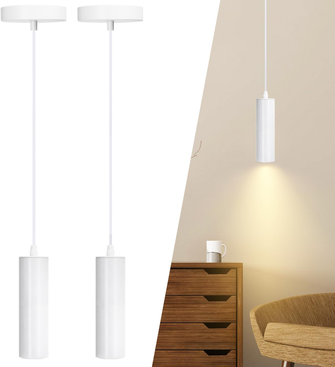Plafoniera Cilindrica Bianca a Sospensione in Ferro - Design Minimal
