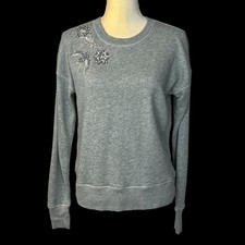 J. Crew Women's Embellished Sweatshirt Size S Gray Rhinestone Detail 100 Cotton