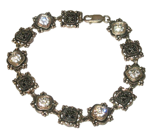 Vintage Sterling Silver Marcasite 7.5" Link Bracelet
