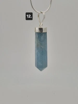 Blue Aquamarine Point Pendant Sterling Silver Crystal Gem Brazil Father's Gift - Image 1 of 4