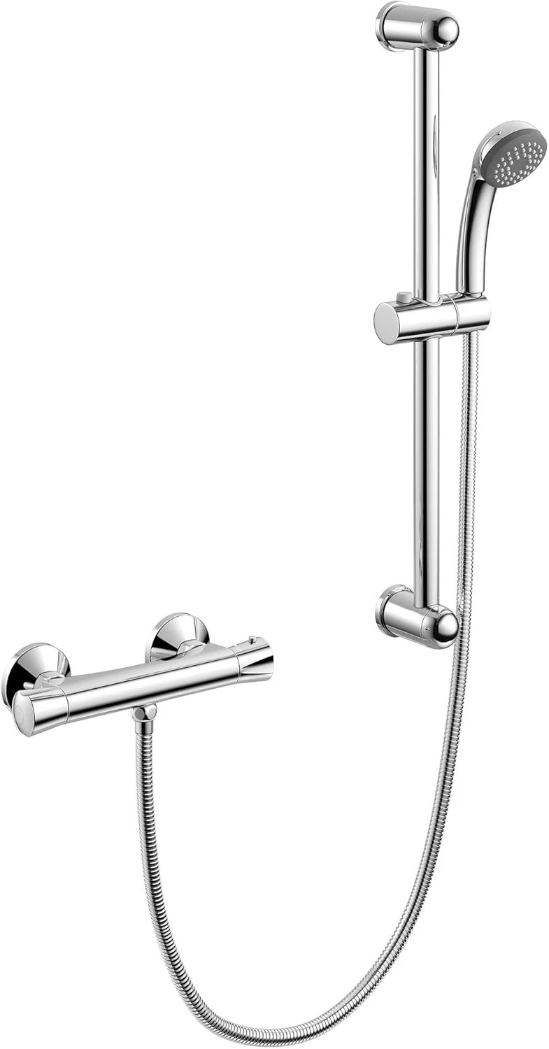 Thermostatic Shower Mixer Valve Adjustable Riser Rail + Handset Head Set Chrome