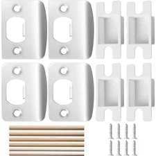 4 Pack Door Latch Strike Plate-Stainless Steel, with 6 Wood Dowel Strips