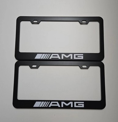 2X -AMG- Stainless Steel  Finished License Plate Frame Holder Black 