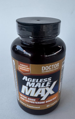Product Description: New condition. Bottle contains 60 Ageless Male Max caplets