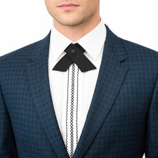 1960s Satin Continental Tie Mid Century Men's Vintage Black Crossover Bow Tie