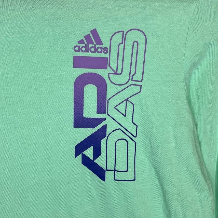 Adidas Hooded Long Sleeve Shirt Girls Size L (14/16) Mint Green Purple Logo - Image 3 of 4