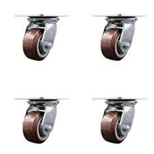 4 Inch Polyurethane Caster Set with Roller Bearings and Swivel Locks SCC