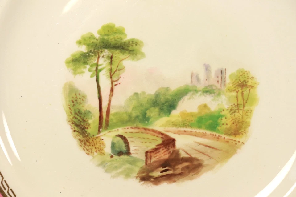 Ancien Paire Assiette Vieux Porcelaine de Paris Empire Émaillé Rose Paysage XIXe - Photo 3/4