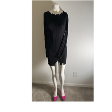IM MODEL Black Distressed Knit Long Sleeve Pullover Sweater Dress Size:M