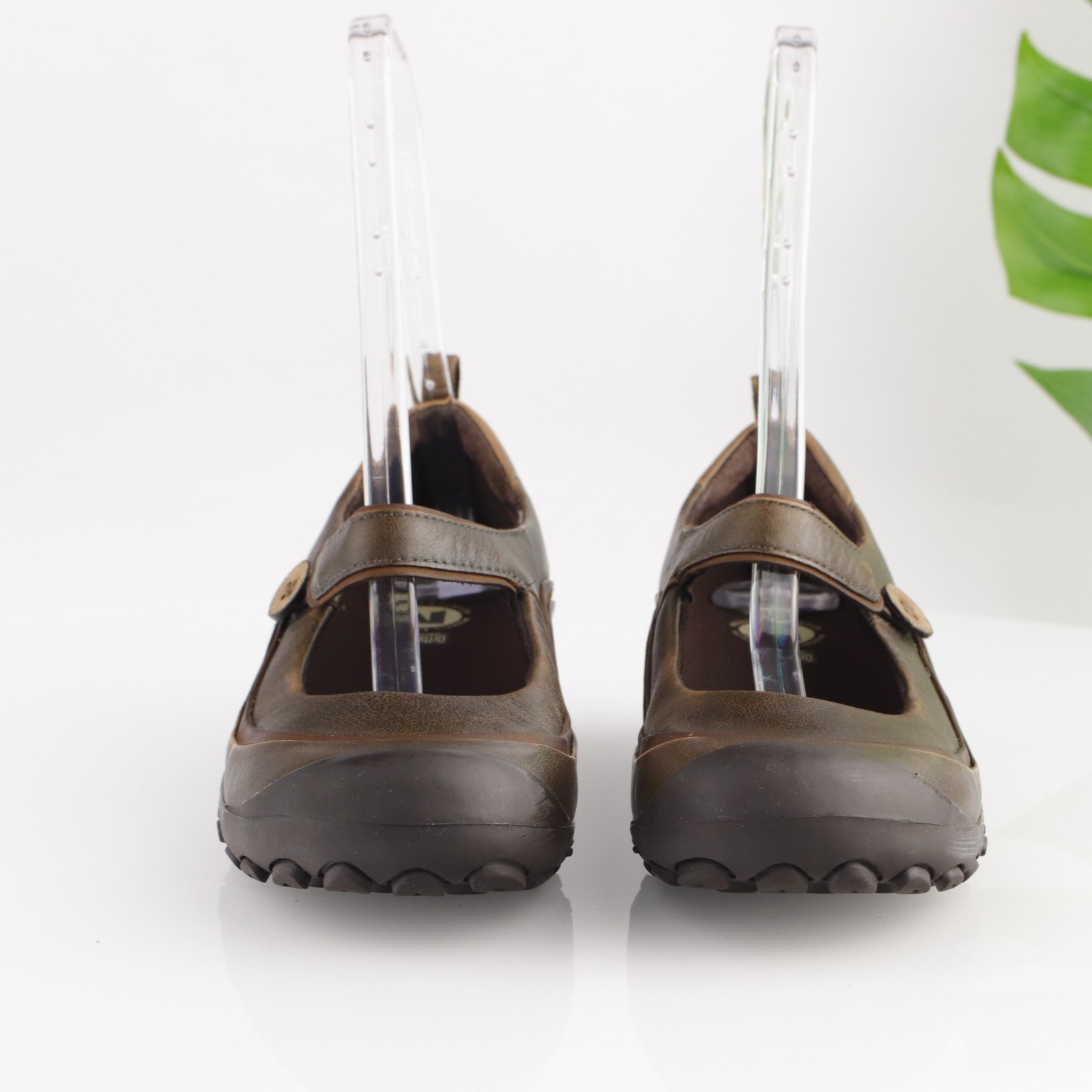 Scarpa Merrell donna Plaza Emme Mary Jane misura 8 5 pelle marrone zeppa tacco zoccolo