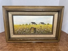 Fields Of Flowers W Barn Original Oil Painting Signed Molina 11x17 Primitive Art