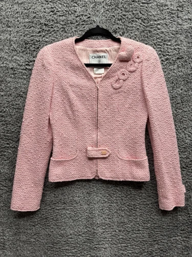Giacca blazer Chanel vintage 2004 crociera 'COCO' bambino rosa cotone boucle 38