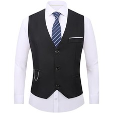 Men's Dress Vest Suit Waistcoat Formal Business Slim Fit V-neck Large Black