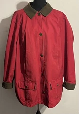LL Bean Jacket Womens 2X Red Barn Coat Corduroy Collar Plaid Lined Cotton USA