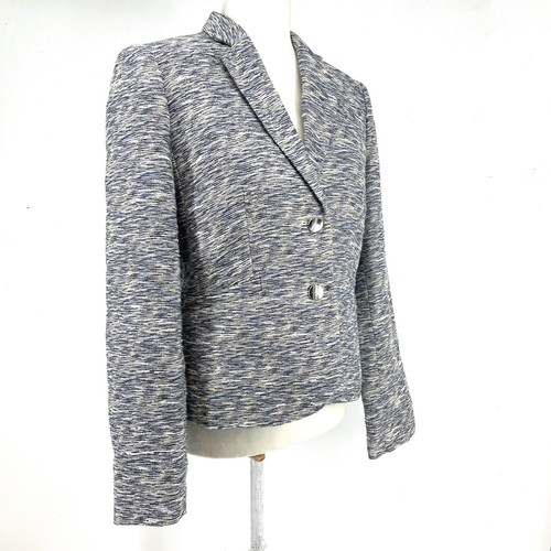 Calvin Klein Women's 8 Blue Textured Short Single Breasted Lined Blazer Jacket - Picture 4 of 6