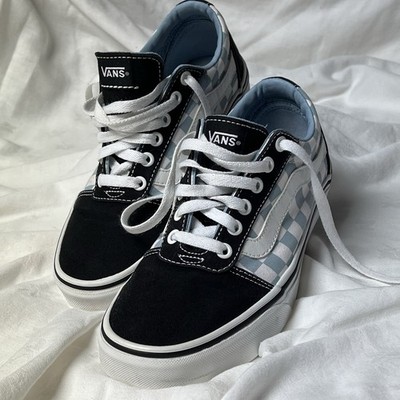 Vans Old School Blue And White Checker Black Skate Shoe Womens 8