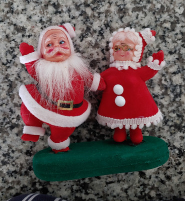 Felt Santa and Mrs. Claus 6 inch Figures Rubber Face Vintage 1950-60's