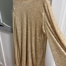 Gold Sequin Mock Neck Long Sleeve Mini Dress Tunic Party Top Womens 2XL