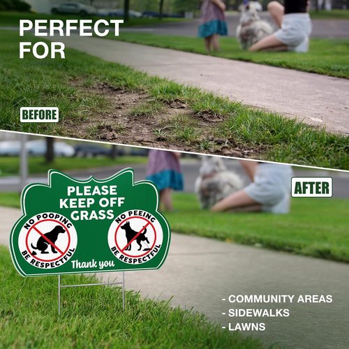 Keep Off Grass Signs for Yard with Stakes, 8 x 12 Inch Double Sided No Dog Poop - Picture 7 of 7