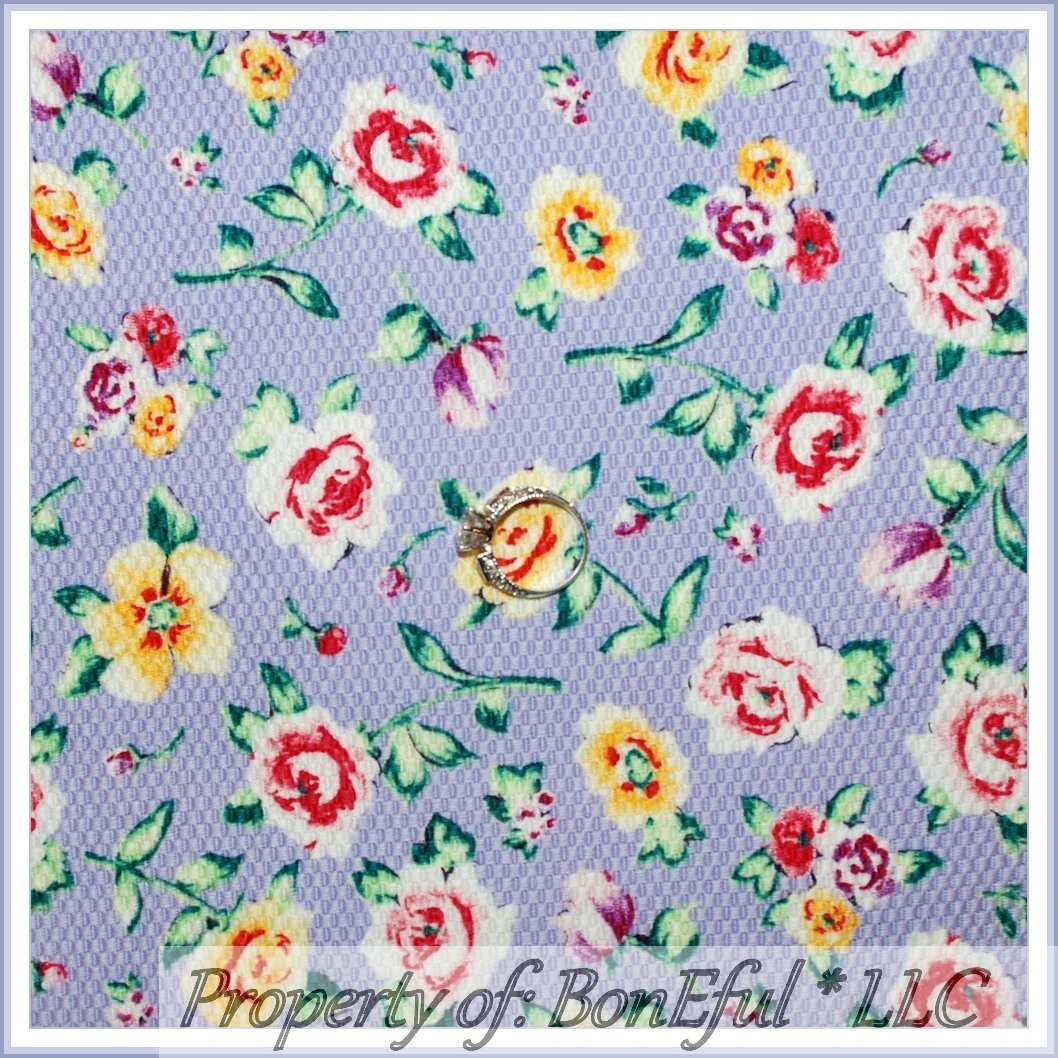 BonEful Fabric FQ Cotton Woven Purple Pink White Yellow Rose Flower Shabby Chic