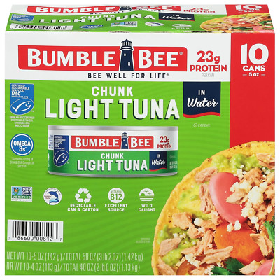 Chunk Light Tuna in Water, 5 Oz Cans (Pack of 10) - Wild Caught Skipjack Tuna -