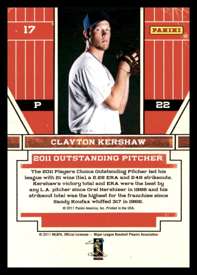 2011 Playoff Contenders - Award Winners #17 Clayton Kershaw - Image 2 of 2