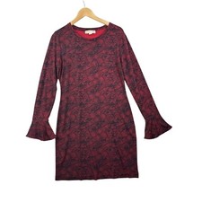 Michael Kors Flora Mesh Flounce Bell Sleeve Dress size Large Red/Black