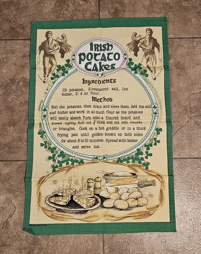 Vintage IRISH Cotten Linen POTATO CAKES Souvenir Kitchen Tea Towel 28 X 18