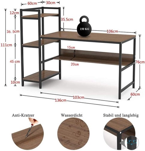 Computertisch Schreibtisch mit Ablagefächern Für Büro Wohnzimmer einfacher Aufb - Bild 3 von 7