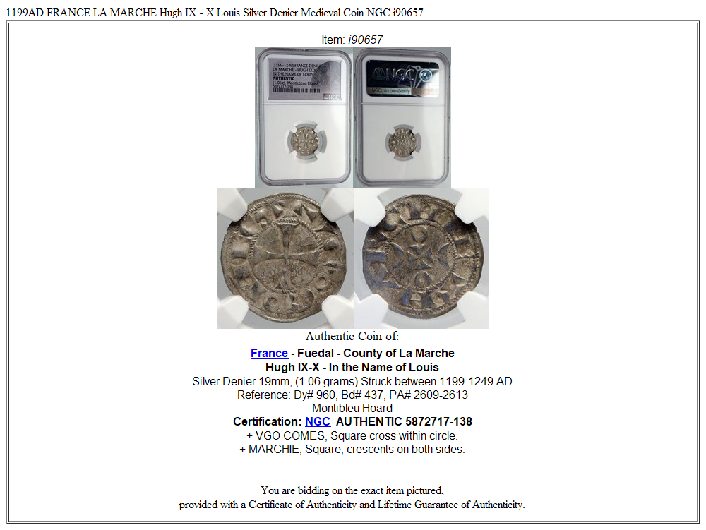 中世銀貨（1199–1249年・ラ・マルシュ伯領Hugh IX–X NGC鑑定） 1199AD