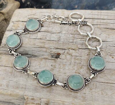 Aquamarine Gemstone Bracelet 925 Sterling Silver Beautiful Adjustable MO5189