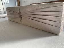 Off White Ivory Velvet Padded Window Pelmet with Blush Baby Pink Sash & Brooch