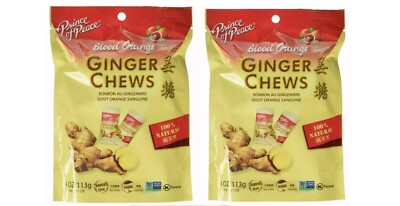 2 Bags - Prince of Peace Natural Ginger Chews Candy with Blood Orange Flavor 