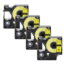 4PK Black on Yellow 18432 1/2" IND Vinyl Label Tape for Dymo Rhino PRO 1000