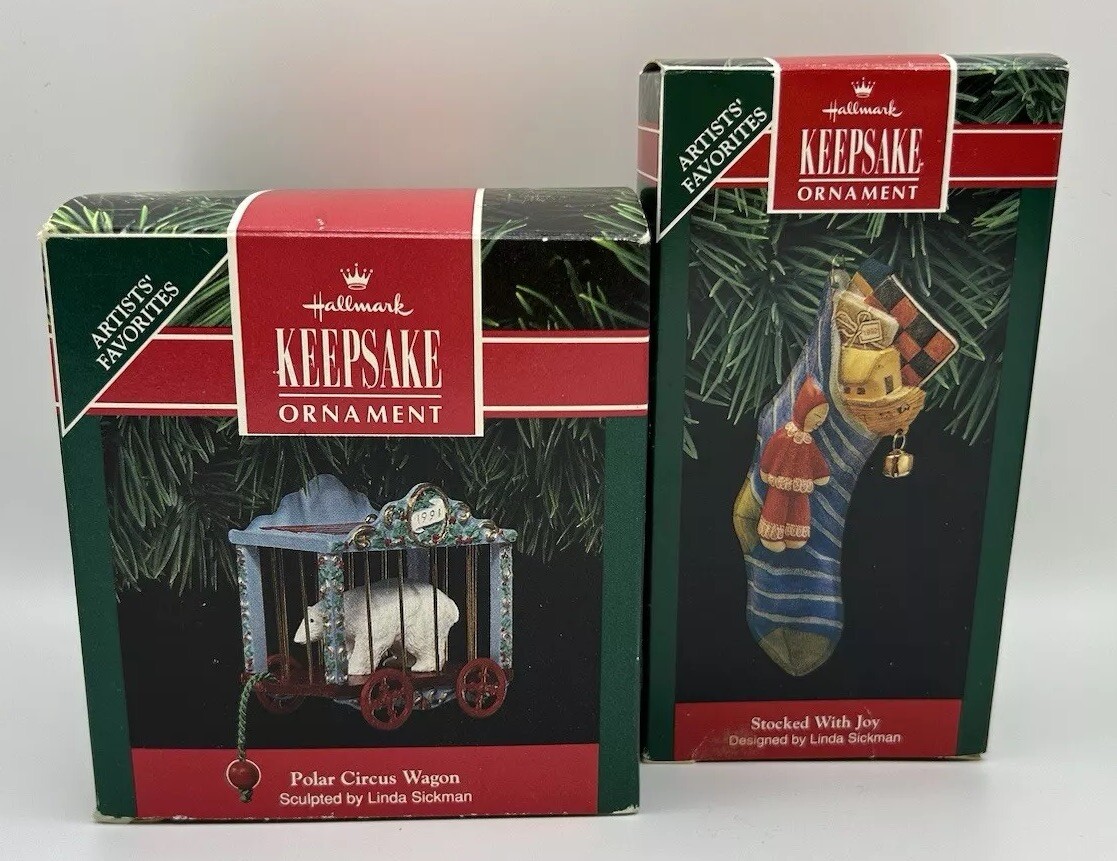 2 Hallmark Keepsake Artist Favorites Linda Sickman Polar Wagon Stocked W Joy 90s