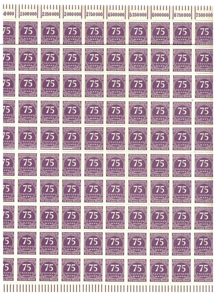 Deutsche Reich 1923 ☀ 75 t Mark full sheet (10x10) ☀ MNH(**) - Image 2 of 3