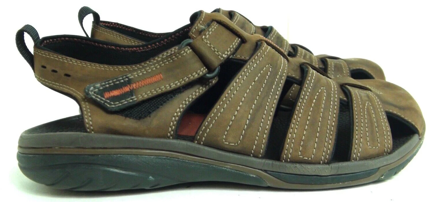 CLARKS Sandali Marrone Pelle Brigham Cove Uomo Scarpe Pescatori Taglia 11M