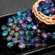 Natural Ethiopian Multi Fire Black Opal Oval Cabochon Loose Gemstone Lot 5x3mm
