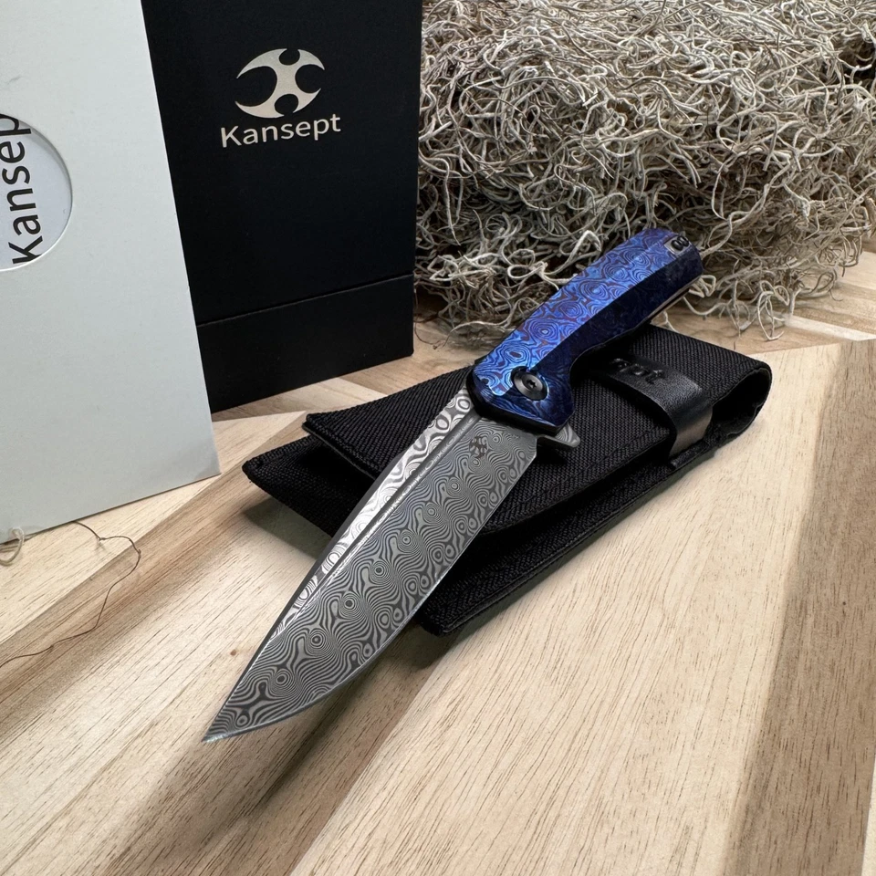 Kansept Qilin Damascus Linerlock Knife – Timascus Handle, 3.5" Damascus Blade - Image 3 of 4