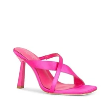 Revolve Raye Harolin Satin Heels Hot Pink Crisscross Square Toe Sandals Size 9