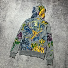 Vintage Zip Hoodie Ed Hardy Style Womens Size S Rhinestones Tatoo Logo Y2K
